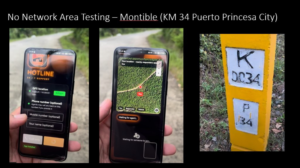HOTLINE call placed on a remote road at Montible KM 34 with GPS still active